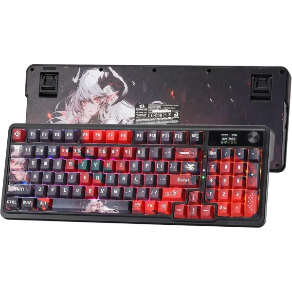 Redragon K719 PRO Wireless Gasket Gaming Keyboard, Hype Screen & Knob, 95 Keys, Easy-Control 1.14’’ TFT Info Display, 5-Layer Noise Dampening, Custom Linear Switch - Ember Queen