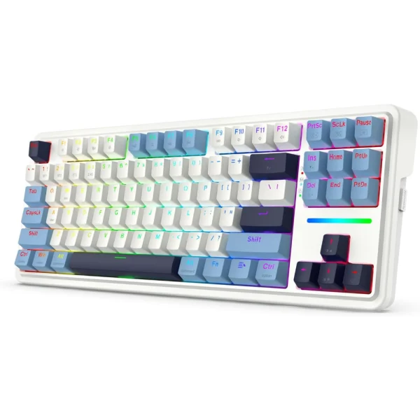 Redragon K728 PRO Wireless Gasket RGB Gaming Keyboard, 80%, 3-Mode, 87 Keys, TKL, Hot-Swap Socket, Mixed Color Keycaps, 5-Layer Noise Dampening, Custom Linear Switch - Polar Blue