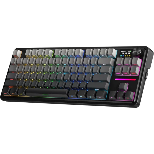 Redragon K743 PRO GB Gasket RGB Gaming Keyboard, 80%, 84 Keys, Hype 1.14’’ TFT Screen & Knob, 5-Layer Noise Dampening, Hot-Swap South-Facing RGB Socket, Gradient PBT Keycaps, Custom Mint Mambo Linear Switch - Concrete Jungle