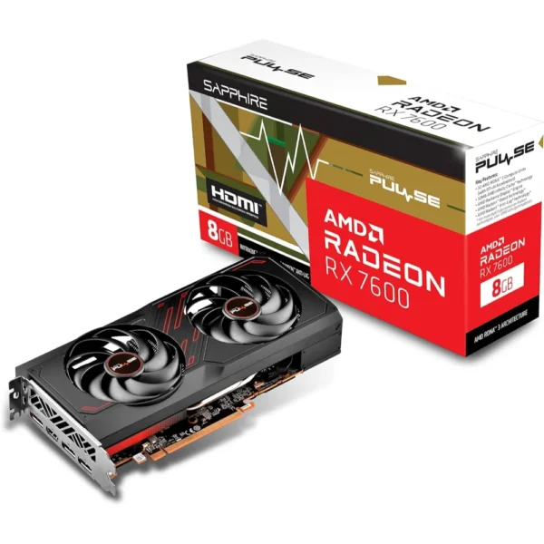 Sapphire 11324-01-20G Pulse AMD Radeon RX 7600 Gaming Graphics Card with 8GB GDDR6, AMD RDNA 3 - Official SAPPHIRE Refurbished