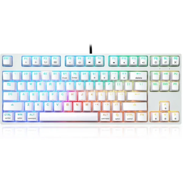 SKYLOONG GK87 Optical QMK TKL Wired USB-C Hot Swap Mechanical Keyboard, RGB Illuminated LED Backlit Programmable, for PC/Mac - White - Brown Switches