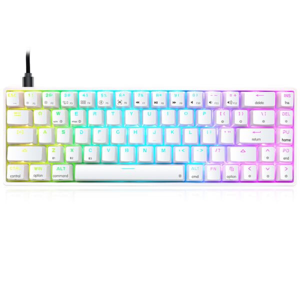 Skyloong GK68 White Tri-mode Wireless RGB Mechanical Keyboard - Yellow Switches