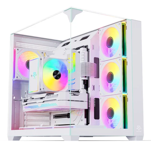 SNOWMAN CS015 Pro ATX Mid-Tower Desktop Case, Pre-installed 4x LK120 ARGB Fans - White