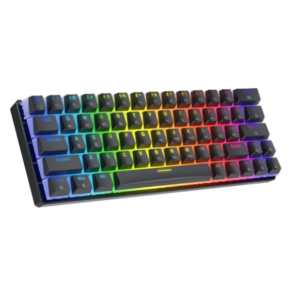 Tezarre TK63 Wireless Mechanical Gaming Keyboard, Bluetooth/2.4G/USB Wired, 60%, RGB Backlit, PBT Pudding, Keycaps Hot-Swappable (Gateron Optical Red Switch, Black)