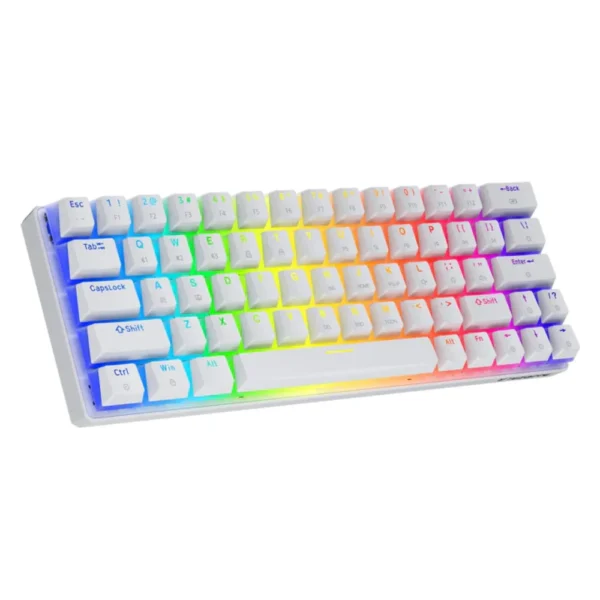 Tezarre TK63 Wireless Mechanical Gaming Keyboard, Bluetooth/2.4G/USB Wired, 60%, RGB Backlit, PBT Pudding, Keycaps Hot-Swappable (Gateron Blue Switch, White)