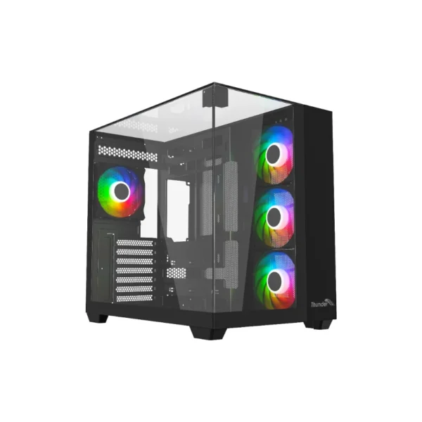 Thunder Battle Station TGC-666 Case - Black - Three sided tempered glass panels - Dual-chamber ATX Mid Tower - Up to 2 × 360mm radiators - 4x ARGB Inf Fans Included