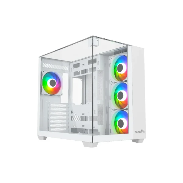 Thunder Battle Station TGC-666 Case - White - Three sided tempered glass panels - Dual-chamber ATX Mid Tower - Up to 2 × 360mm radiators - 4x ARGB Inf Fans Included