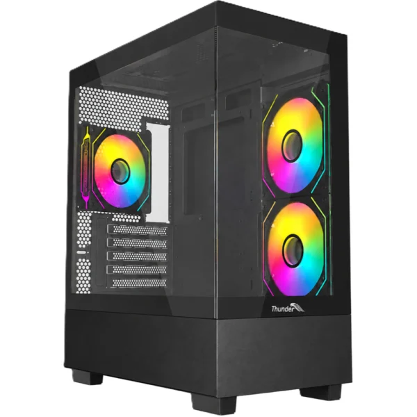 Thunder Black Fox TGC-747 V2 microATX ARGB Gaming Case - 3x Pre-Installed ARGB Infinity Fans – Black