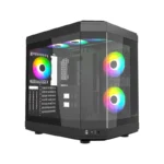 Thunder Carbon TGC-639B Modern Aesthetic Dual Chamber Panoramic Tempered Glass Mid-Tower ATX PC Gaming Case - Black