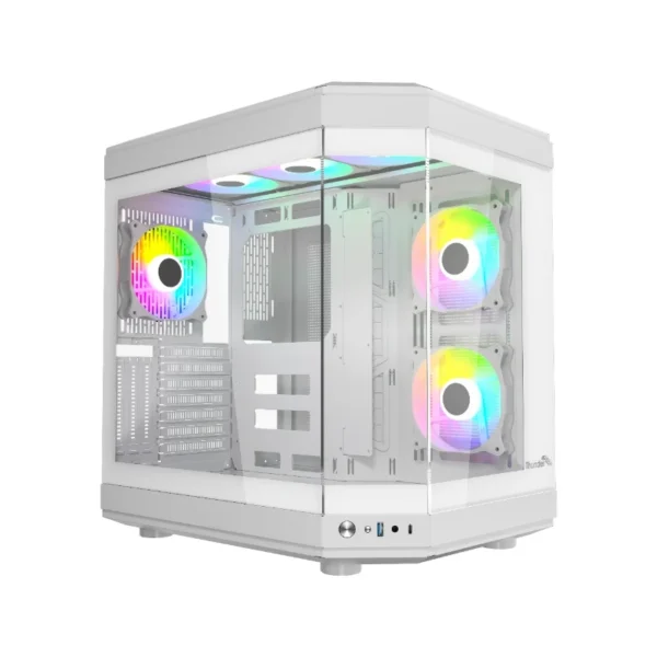 Thunder Carbon TGC-639W Modern Aesthetic Dual Chamber Panoramic Tempered Glass Mid-Tower ATX PC Gaming Case - White