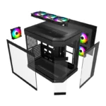 Thunder Carbon TGC-639B Modern Aesthetic Dual Chamber Panoramic Tempered Glass Mid-Tower ATX PC Gaming Case - Black - Image 5