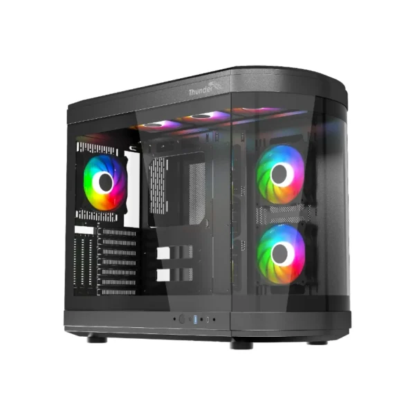 Thunder Rogue TGC-657B Modern Aesthetic Dual Chamber Panoramic Tempered Glass Mid-Tower ATX PC Gaming Case - Black