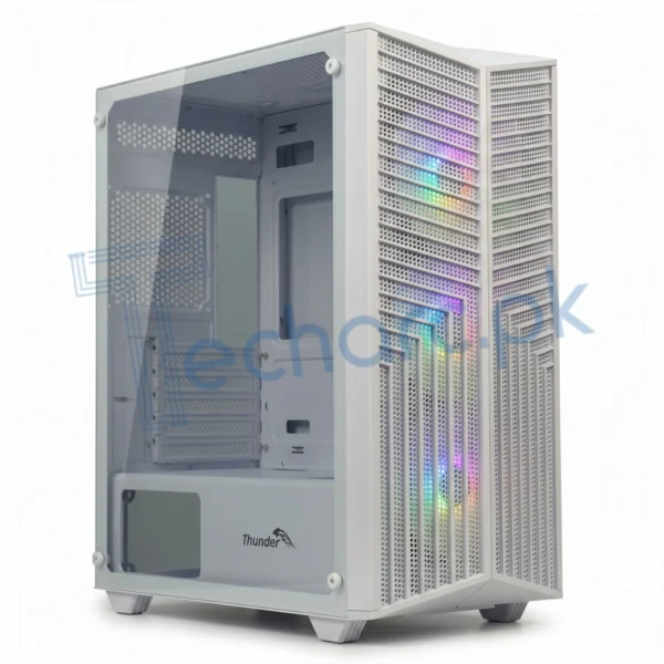 Thunder Saber TGC-1008W ATX Desktop Case, Front Mesh, 3x ARGB Fans Pre-Installed - White