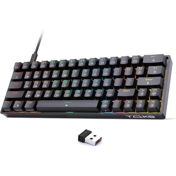 TMKB T63 Gaming Keyboard Wireless,Triple Mode BT5.0/2.4G/USB-C Mechanical Keyboard Wireless,63 Keys Wireless Bluetooth Keyboard,Rechargeable RGB Backlit 60 Percent Keyboard - Red Switch