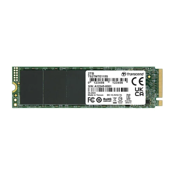 Transcend 115S 500GB M.2 NVMe SSD, 3D NAND, PCIe Gen3 x4, 3,200/2,000 MB/s Read/Write