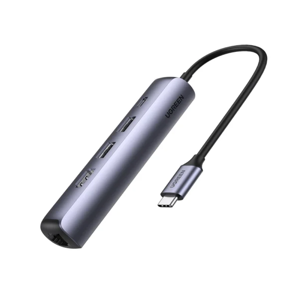 Ugreen 10919 USB-C To 2*USB 3.0 A+HDMI+RJ45+PD Converter 4K@60Hz with PD (5-in-1)