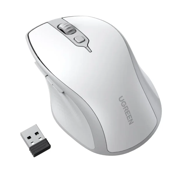 Ugreen 15805 Ergonomic Contoured-Shape Design Wireless Mouse 2.4 GHz&BT White AA alkaline battery not included)