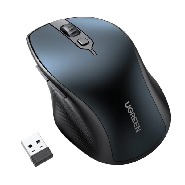 Ugreen 15807 Ergonomic Contoured-Shape Design Wireless Mouse 2.4 GHz&BT Blue AA alkaline battery not included)