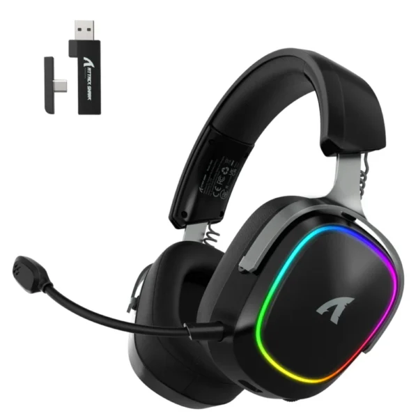 ATTACK SHARK G800 Wireless Gaming Headset, 3D Surround Sound, 50mm Drivers - Black
