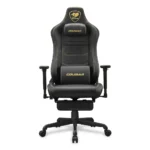 COUGAR ARMOR EVO S Ergonomic Gaming Chair, Breathable PVC Leather, Retractable Footrest, Magnetic Neck Pillow and Lumbar Cushion, 3D Adjustable Armrest, Reclining Backrest up to 155º Tilt & Lock Mechanism - Black/Gold