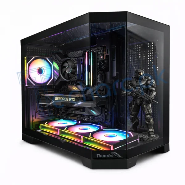 Thunder Spartan TGC-2142 microATX Panoramic Mid-Tower PC Gaming Case, 4x Pre-installed ARGB Fans