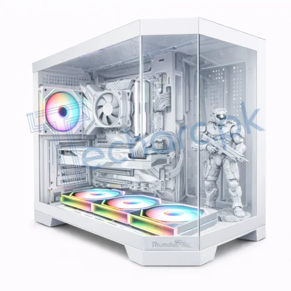 Thunder Spartan TGC-2142W microATX Panoramic Mid-Tower PC Gaming Case, 4x Pre-installed ARGB Fans - White