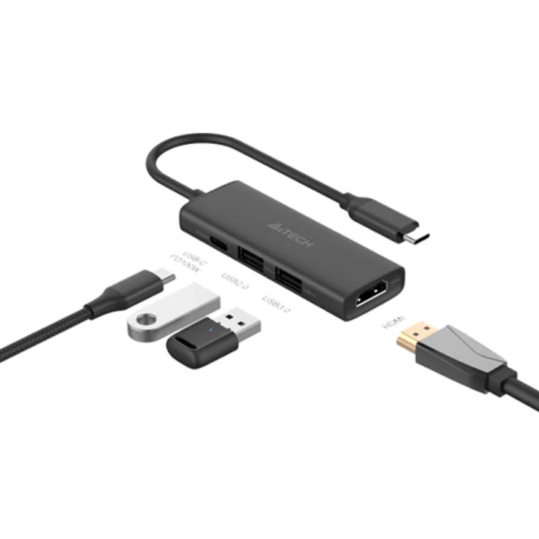 A4Tech DST-40C 4-IN-1 Docking Station (HDMI×1+USB2.0×1+USB3.0×1+USB-C PD100W) - Ash Grey