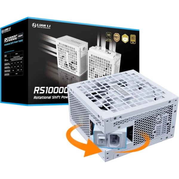 Lian Li RS1000G 1000W ATX 3.1 Power Supply (Rotational Shift 90° AC Inlet), 80 Plus Gold, PCIe 5.1 Ready, Native 12V-2x6 Cable, Fully Modular, w/ USB Fan Hub - White