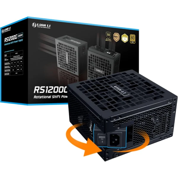 Lian Li RS1200G 1200W ATX 3.1 Power Supply (Rotational Shift 90° AC Inlet), 80 Plus Gold, PCIe 5.1 Ready, Native 12V-2x6 Cable, Fully Modular, w/ USB Fan Hub