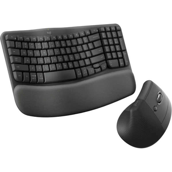 Logitech Wave Keys & Lift Vertical Mouse - Ergonomic Bundle - Wireless Keyboard with Cushioned Palm Rest & Vertical Wireless Mouse - Easy-Switch, Bluetooth, for Multi-OS, Windows/Mac - Graphite