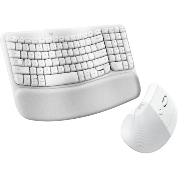 Logitech Wave Keys & Lift Vertical Mouse - Ergonomic Bundle - Wireless Keyboard with Cushioned Palm Rest & Vertical Wireless Mouse - Easy-Switch, Bluetooth, for Multi-OS, Windows/Mac - Off-white