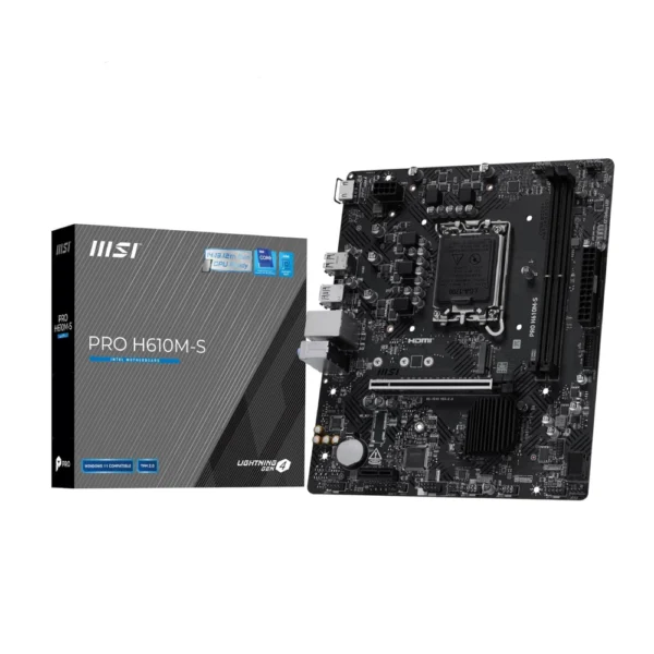 MSI PRO H610M-S DDR5 Motherboard, Micro-ATX - Supports Intel Core 14th, 13th and 12th Gen Processors, LGA 1700 - Memory Boost up to 5600MT/s (MAX), PCIe 4.0 x16 Slot, M.2 Gen3 Slot