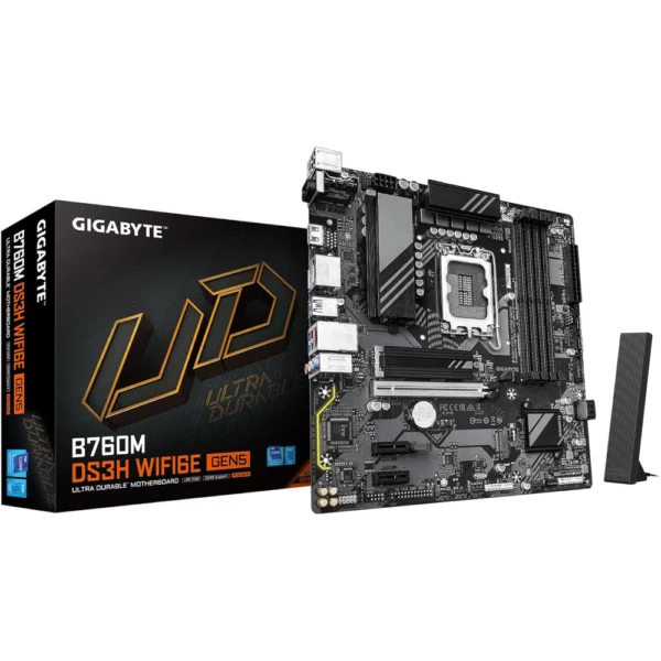 GIGABYTE B760M DS3H WIFI6E GEN5 LGA1700 DDR5 Motherboard, Support for the Intel 14th, 13th, and 12th Generation Processors