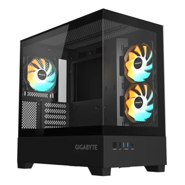 GIGABYTE C201 PANORAMIC Micro-ATX Mid Tower PC Gaming Case, Pre-installed 3x ARGB Fans - Black
