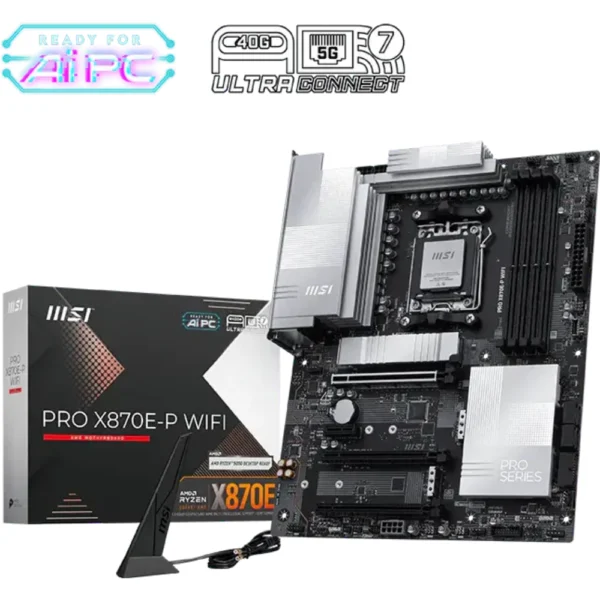 MSI PRO X870E-P WiFi AM5 DDR5 Gaming Motherboard (AMD Ryzen 9000/8000/7000 Series Processors, Memory Boost (8200+ MT/s OC), PCIe 5.0 x16 & 4.0 x16, M.2 Gen5, Wi-Fi 7, 5G LAN, ATX)