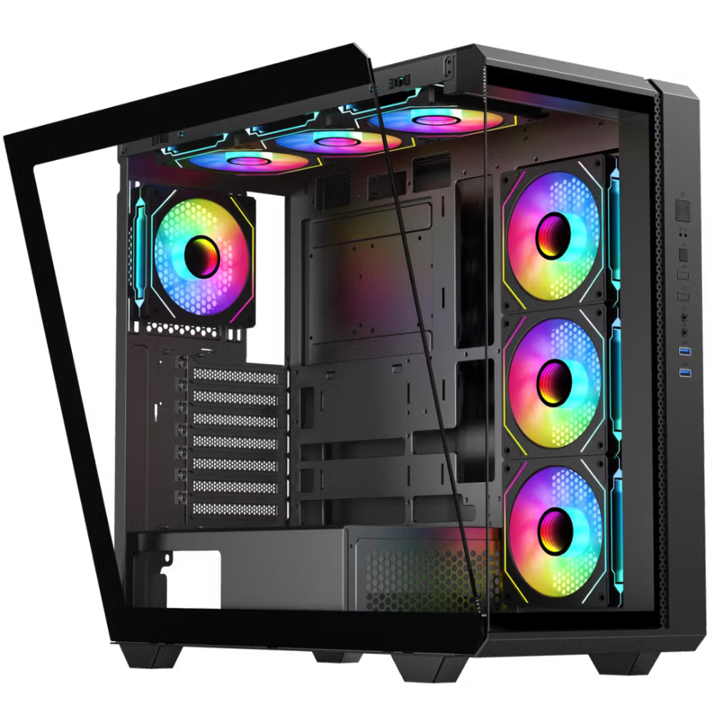 Astro AGC-U31A ATX Gaming Case, 4x Pre-installed ARGB Infinity Fans w/ 6-Port Fan Hub and Remote