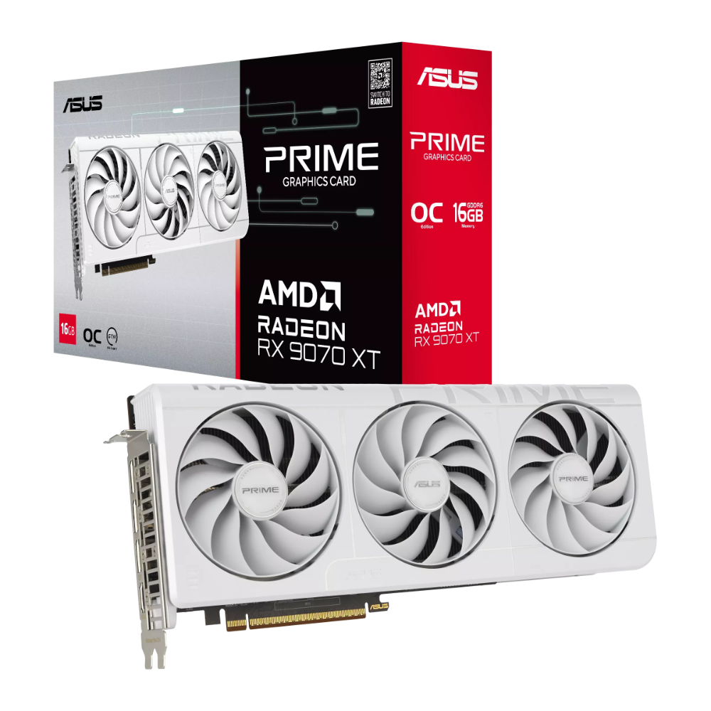 ASUS PRIME Radeon RX 9070 XT 16GB GDDR6 OC Gaming Graphics Card – White