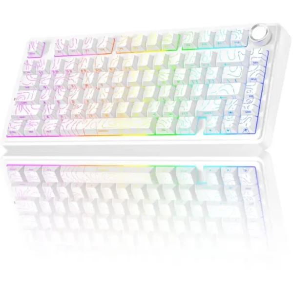 AULA F75 Pro Wireless Mechanical Keyboard, 75% Gasket Hot Swappable Custom Keyboard - White Contour - Star Vector Switch (Seiya)