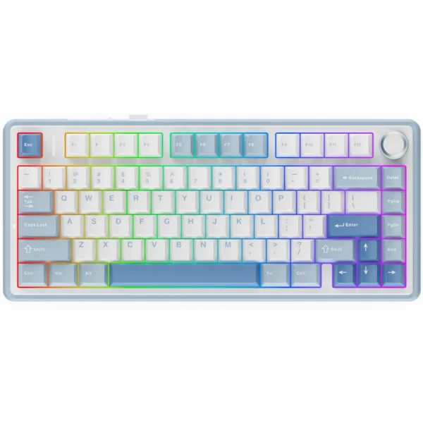 AULA F75 RGB Gasket Wireless Mechanical Keyboard, 75% Hot-Swappable with Five-Layer Padding & Multimedia Knob (Sea Salt Blue, LEOBOG Greywood V3 Switch)