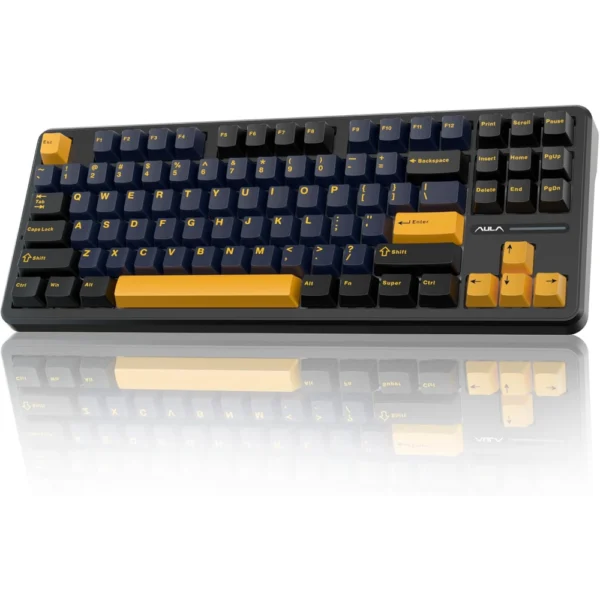 AULA F87 Wireless Mechanical Keyboard, 75% Gasket Hot Swappable Custom Keyboard - Thunder Black - LEOBOG Greywood V3 Switch