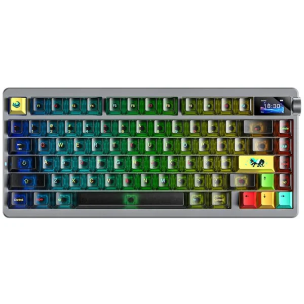 AULA NOVA75 Smart Wireless Mechanical Keyboard, RGB Backlight – Black Frosted Translucent – Huano Phantom Cherry Switch