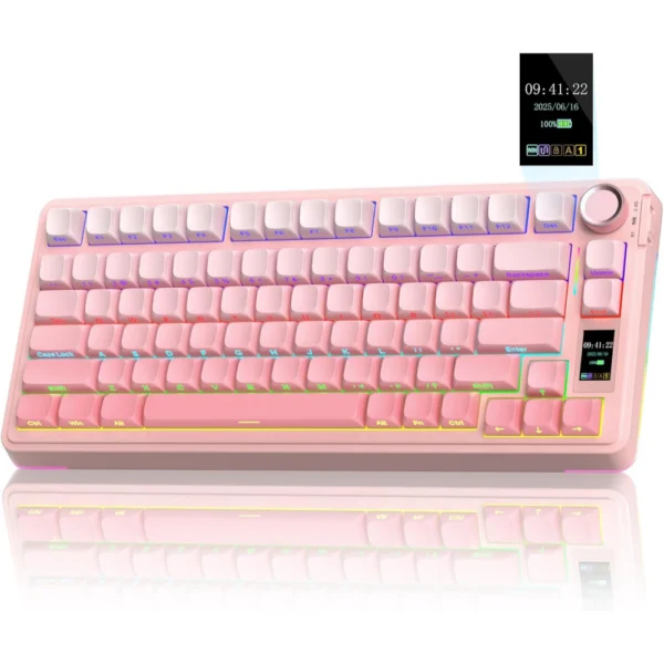 AULA S75 Pro Wireless Mechanical Keyboard w/ Screen, 75%, Gasket, PBT Keycaps, Hot Swappable, Pre-lubed - Gradient Pink - Star Vector Switch (Seiya)