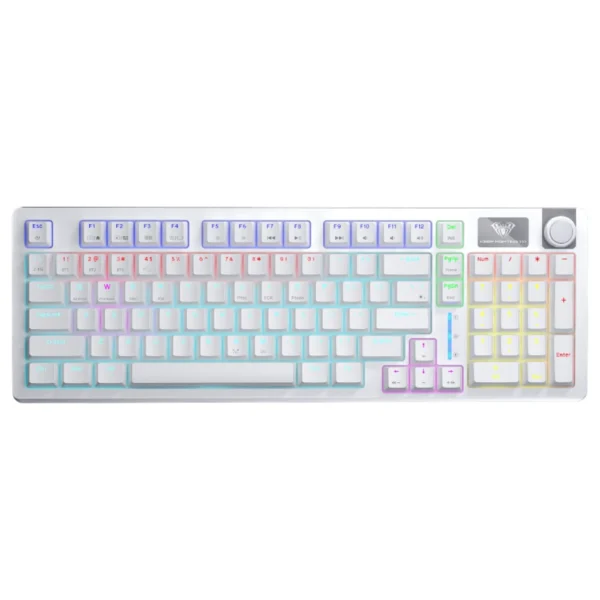 AULA S98 Tri-Mode Gasket Mechanical Gaming Keyboard, Red/Blue Switch - White