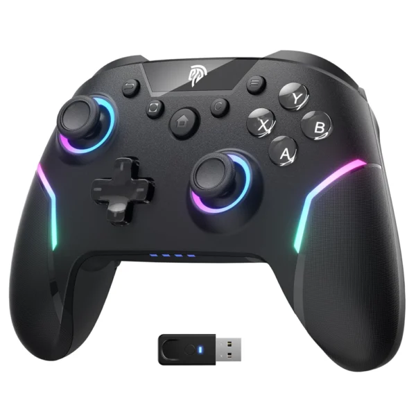 EasySMX X20 RGB Wireless Gaming Controller, 2-Stage Hall Effect Stick, 1000Hz Polling Rate, 6-Axis Gyro on Multi-Platform, Mech Buttons, Compatible with PC/Switch/Steam/Android - Black