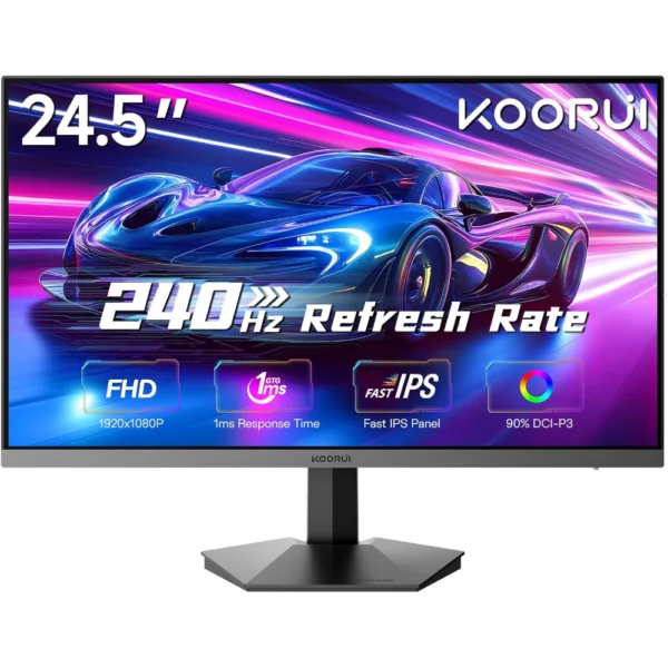 KOORUI G2511X 24-inch 240Hz FHD Fast IPS Gaming Monitor, 1ms GTG Response Time, Adaptive Sync, HDR400, 99% sRGB, Low Blue Light Eye Care, HDMI 2.0/DP 1.4, VESA Mountable, Tilt Adjustable, for PC, PS5, Xbox