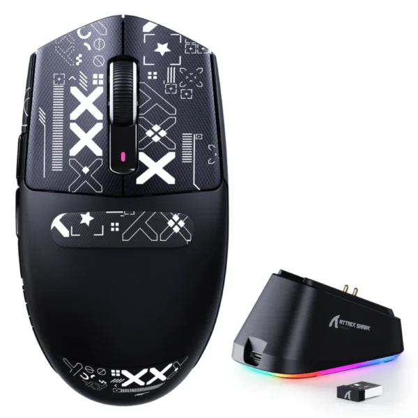ATTACK SHARK G3 PRO Tri-Mode Wireless Gaming Mouse with Charging Dock, 25000 DPI, PAW3311 Sensor, Bluetooth, 2.4GHz Wireless & Wired, 59g Ultra-Lightweight, Omron Switches, 1000Hz Polling Rate - Black