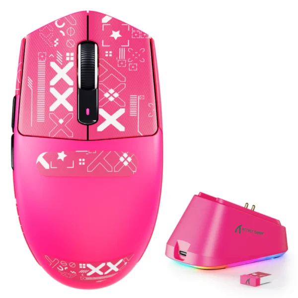 ATTACK SHARK G3 PRO Tri-Mode Wireless Gaming Mouse with Charging Dock, 25000 DPI, PAW3311 Sensor, Bluetooth, 2.4GHz Wireless & Wired, 59g Ultra-Lightweight, Omron Switches, 1000Hz Polling Rate - Rose Red