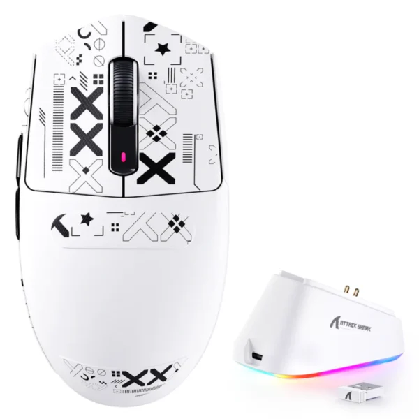 ATTACK SHARK G3 PRO Tri-Mode Wireless Gaming Mouse with Charging Dock, 25000 DPI, PAW3311 Sensor, Bluetooth, 2.4GHz Wireless & Wired, 59g Ultra-Lightweight, Omron Switches, 1000Hz Polling Rate - White