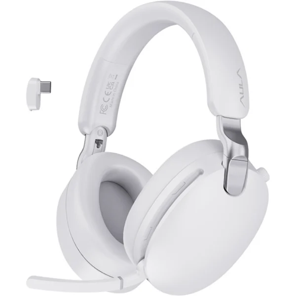 AULA A500 Tri-Mode Wireless Gaming Headset with ANC, Supports Bluetooth, 2.4GHz & USB Wired - White