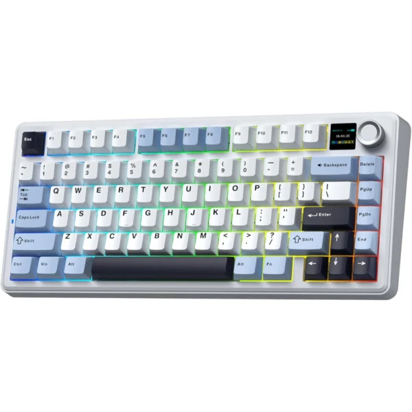 AULA F75 MAX Wireless Mechanical Keyboard, TFT Screen and Knob, 75% Gasket Hot Swappable Custom Keyboard - Glacial Blue - LEOBOG Reaper Switch
